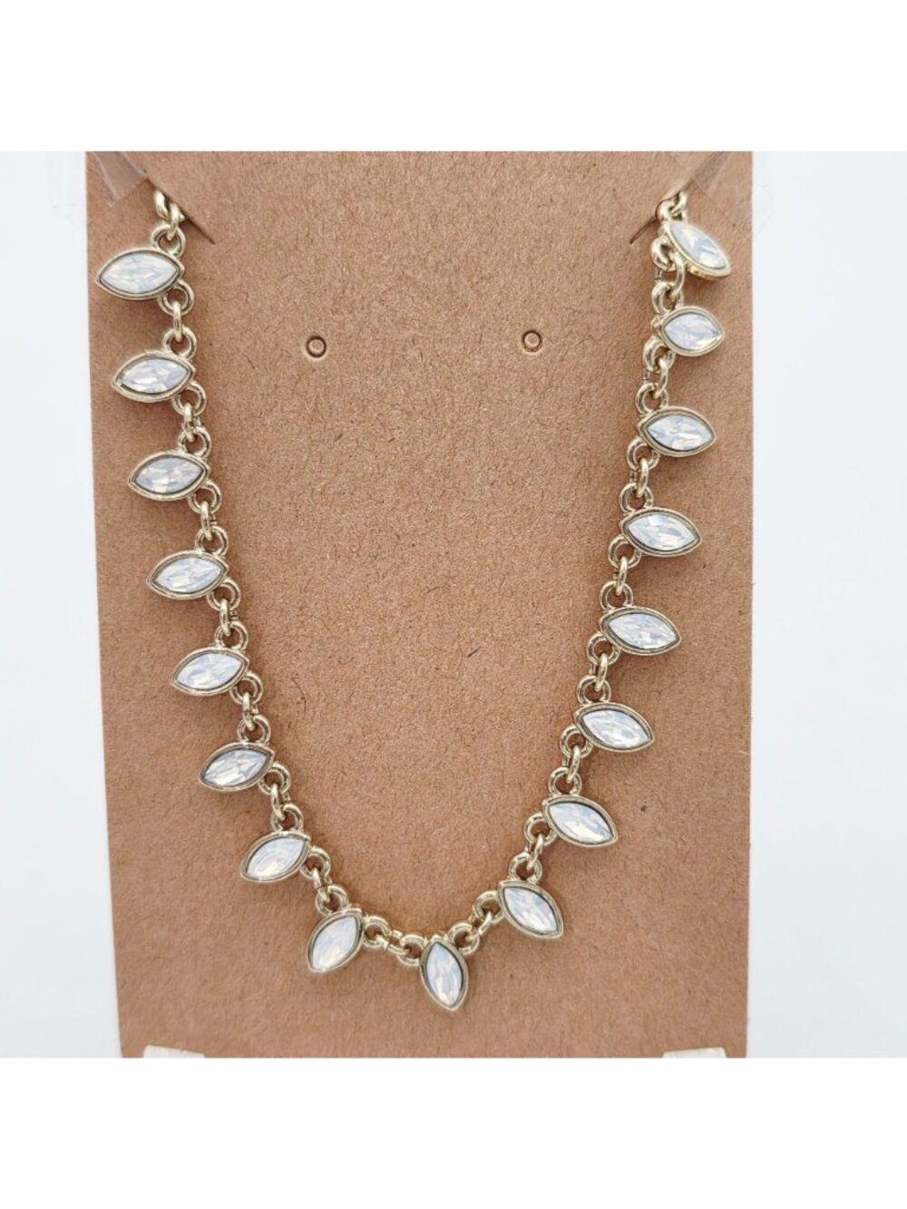 Loft Gold Tone Iridescent Festoon Beaded Necklace With Clear Teardrop Stones - Picture 7 of 9